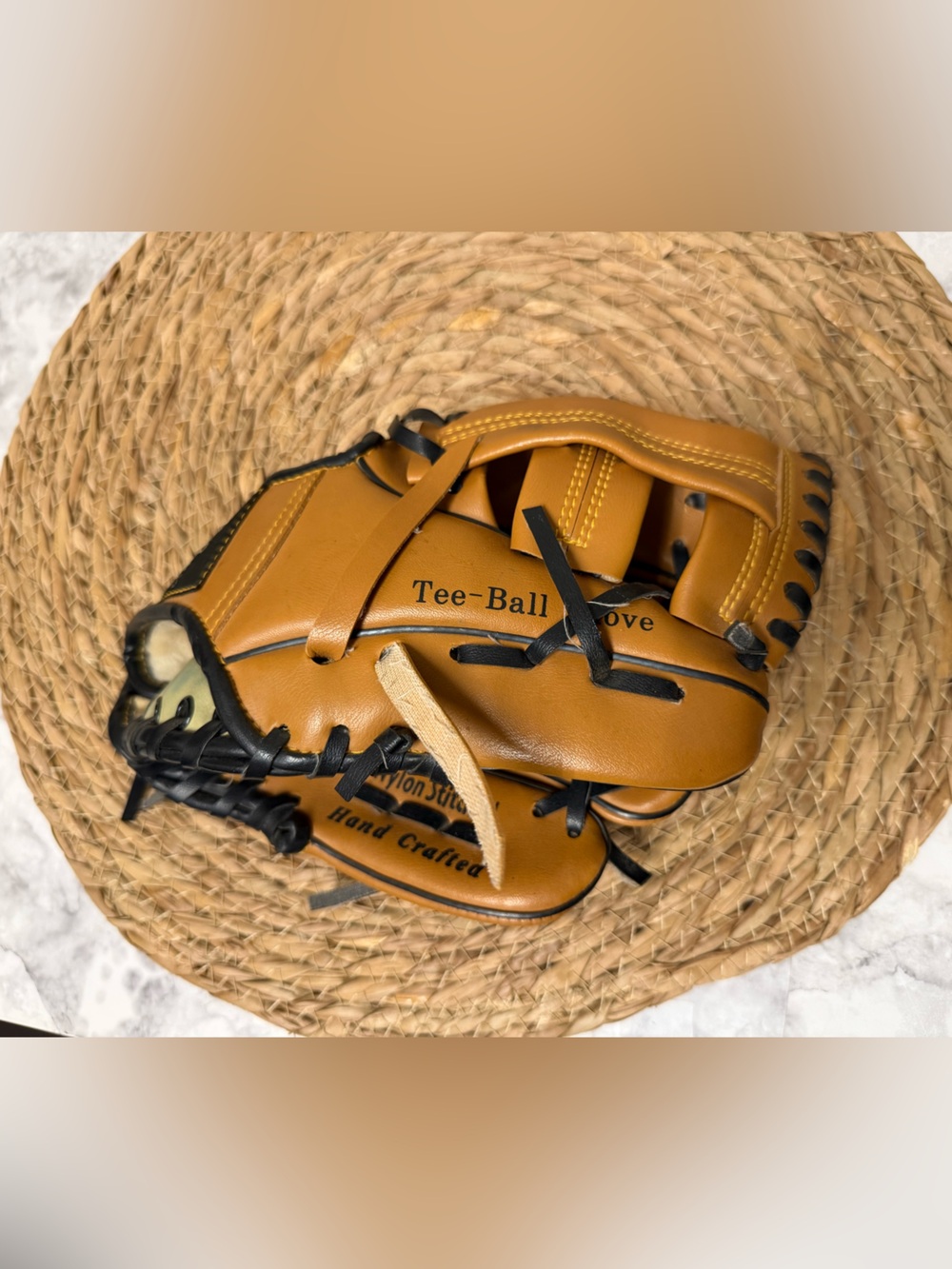 Unbranded Kids Tan Tee-Ball Glove with Black Lacing